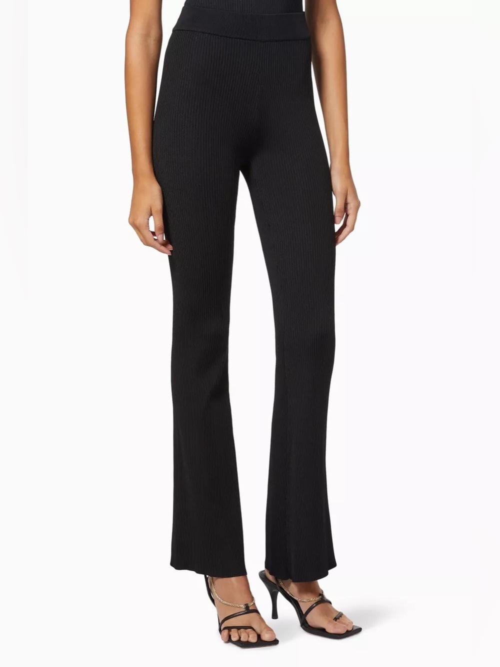 Good American Ribbed Flare Pants High Rise Black Pull On Size 2